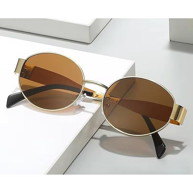 BMS Fashionable Retro Oval Sunglasses for Women & Men | Trendy, Stylish & Classic 90s-Inspired Design | UV400 Protection & Durable Metal Frame